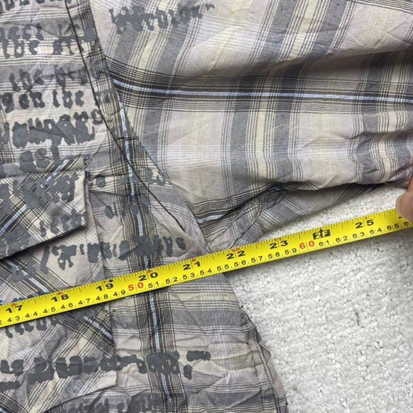 Y2K Manfred Plaid Button Up Shirt Goth Punk Doodle Script Graphic AOP Mens L - Picture 7 of 13